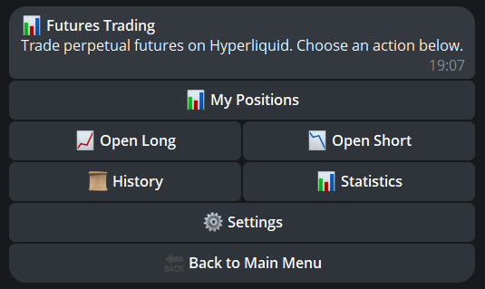 Futures trading menu